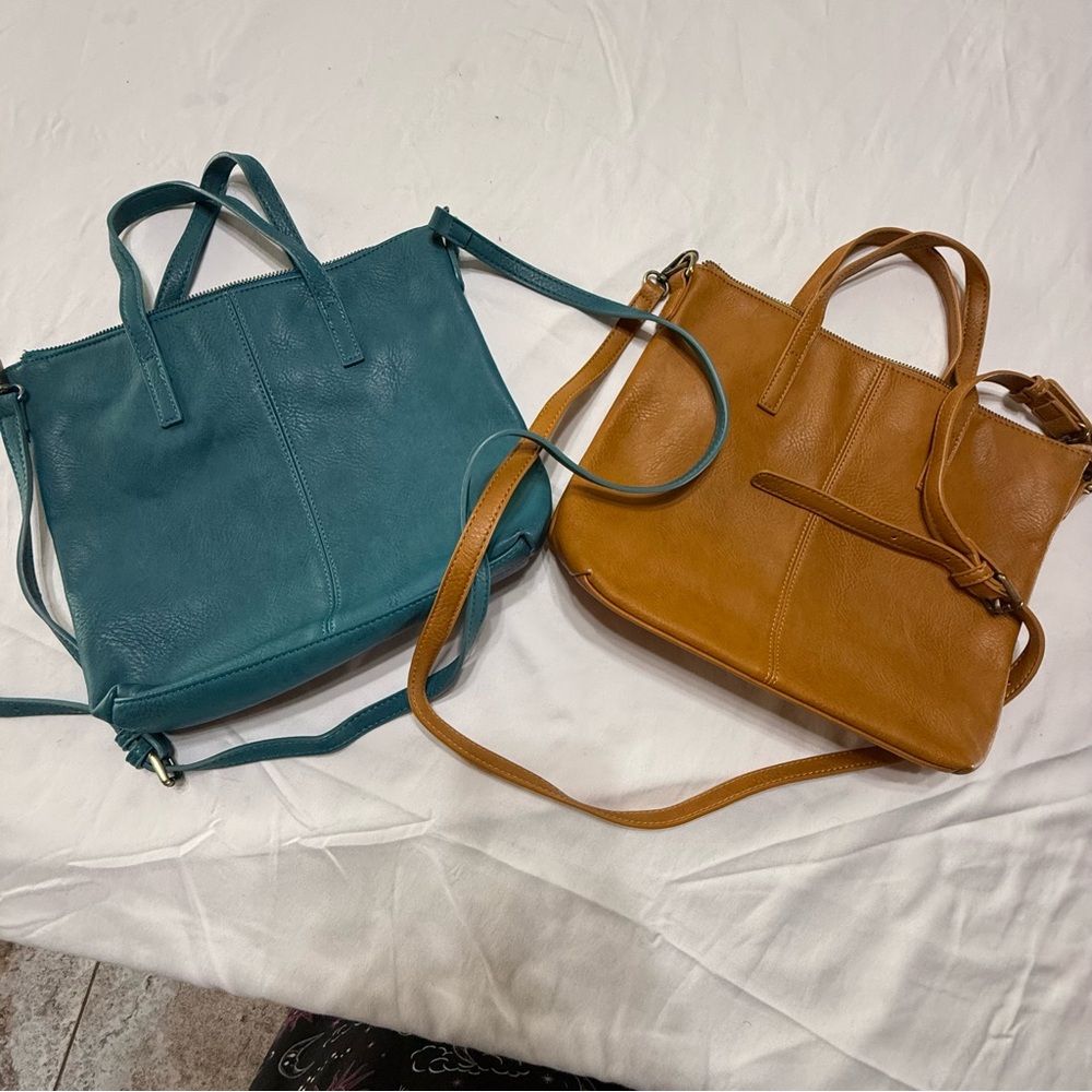 Joy Susan Teal and Tan Crossbody Bags never used vegan materials